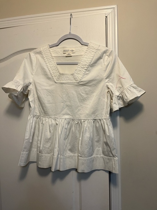 kate spade Tops - kate spade White Peplum Ruffle Sleeve Cotton Blouse